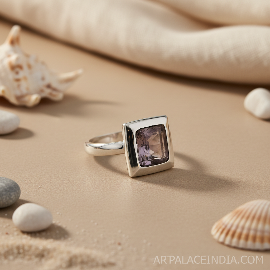 925 Silver Amethyst Square Ring for Women | Gemstone Jewelry