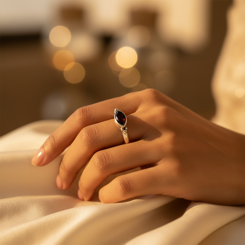 925 Silver Garnet Ring for Women | Gemstone Jewelry