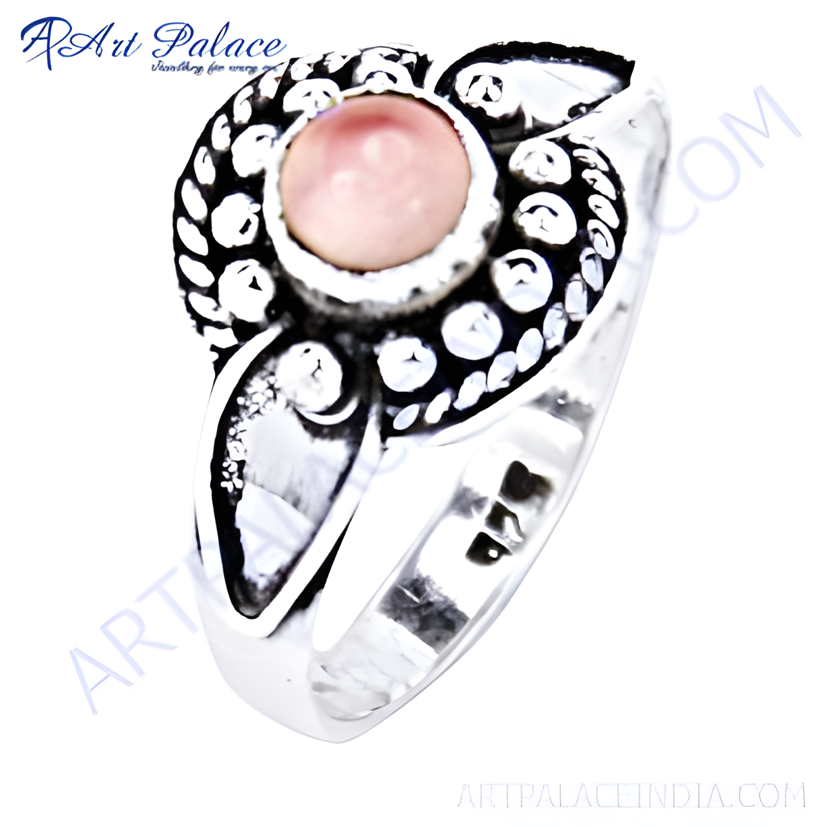 925 sterling silver rose quartz ring with a round, pink gemstone for women