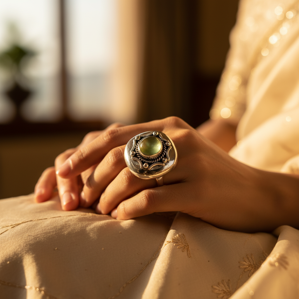925 Silver Green Gemstone Ring for Women | Statement Jewelry