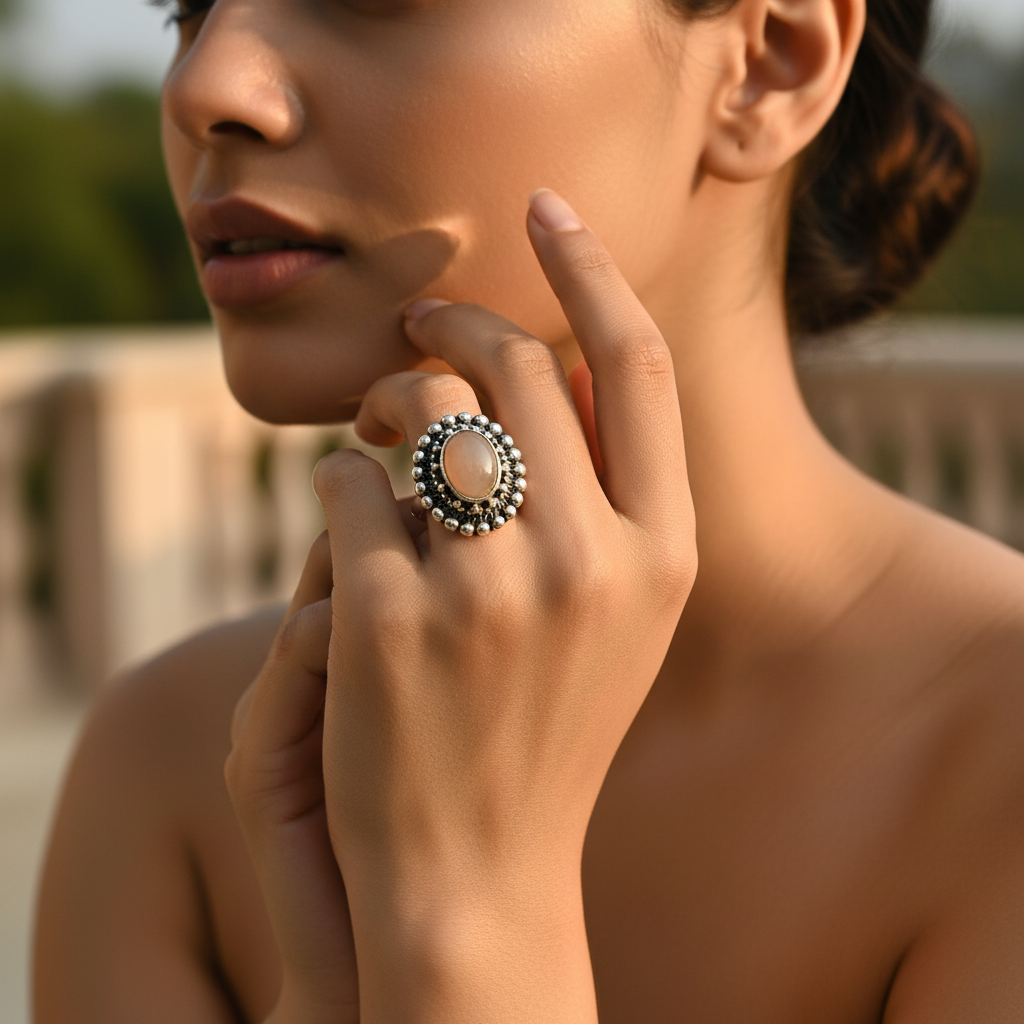 925 Sterling Silver Ring with Oval Gemstone for Women