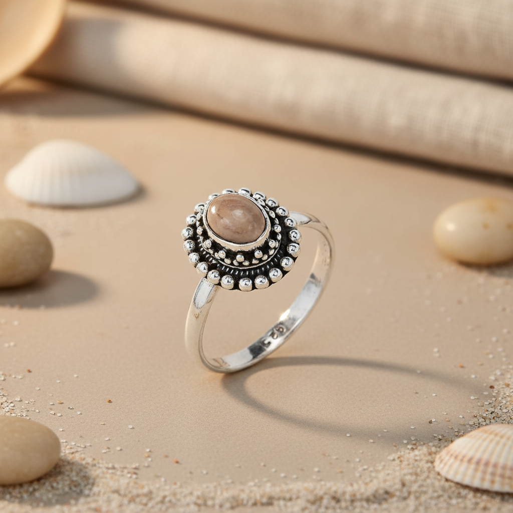 925 Sterling Silver Ring with Oval Gemstone for Women