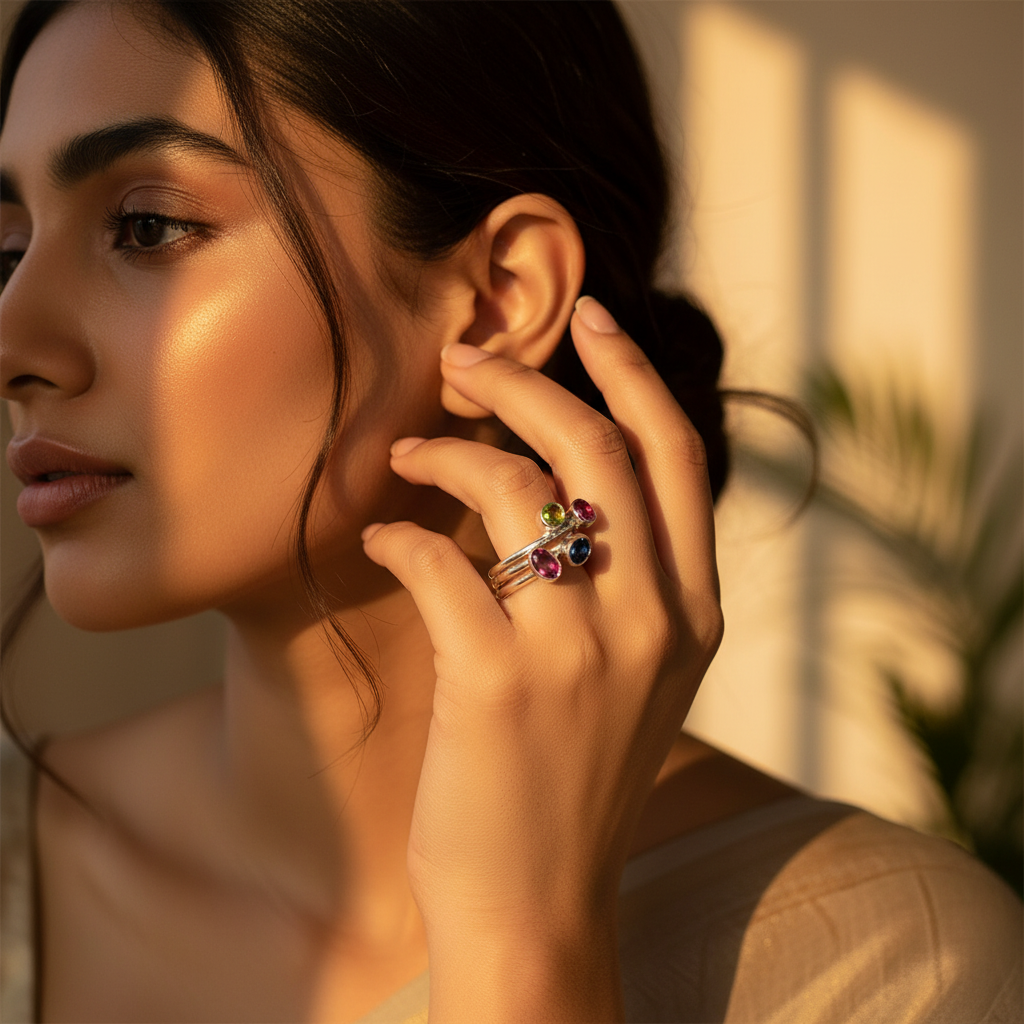 925 Silver Multi-Gemstone Ring for Women | Statement Ring
