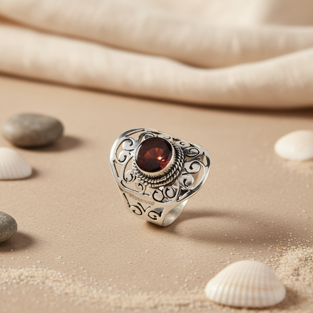 925 Silver Garnet Ring for Women | Statement Jewelry