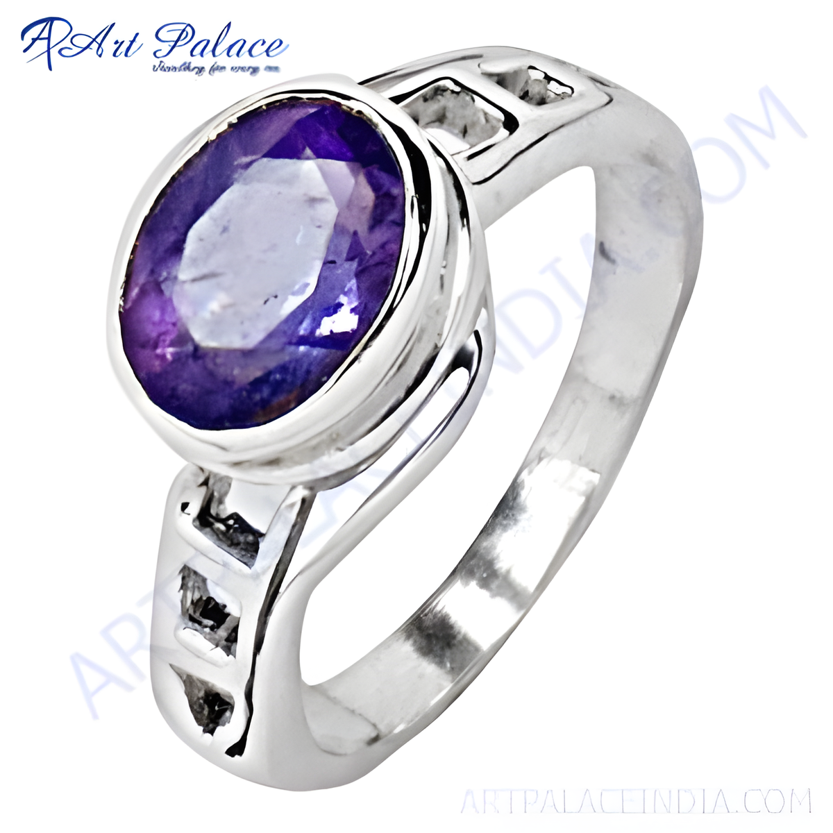 925 sterling silver ring with oval purple amethyst gemstone