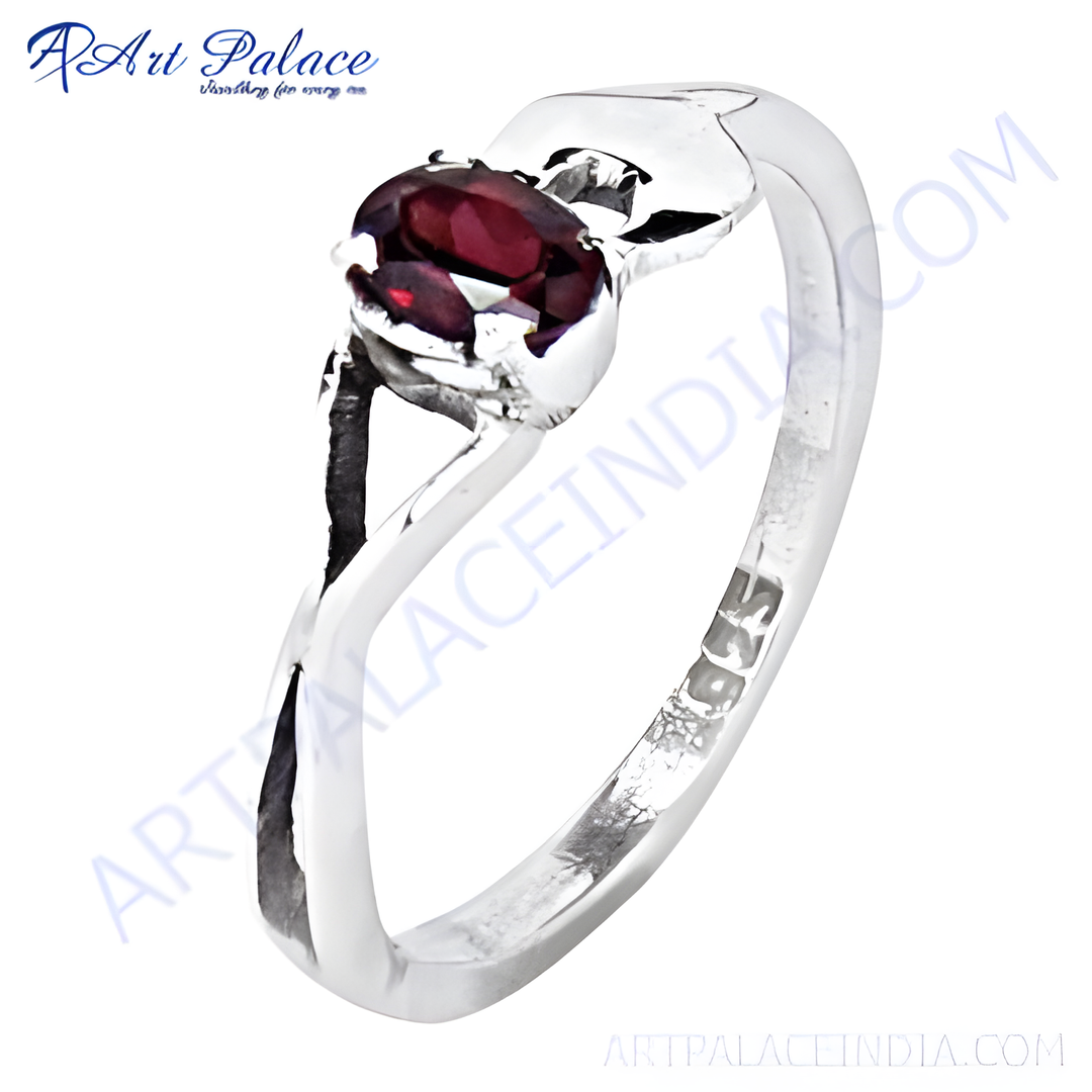 925 sterling silver ring with a vibrant oval-cut red garnet gemstone.
