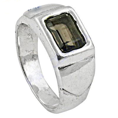 Silver Emerald Cut Smoky Quartz Ring for Men | Statement Jewelry