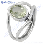 Load image into Gallery viewer, 925 sterling silver ring with a light green amethyst gemstone center. Modern design.
