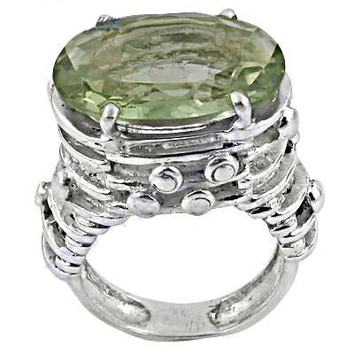Green Amethyst Oval Ring in 925 Sterling Silver | Women's Ring