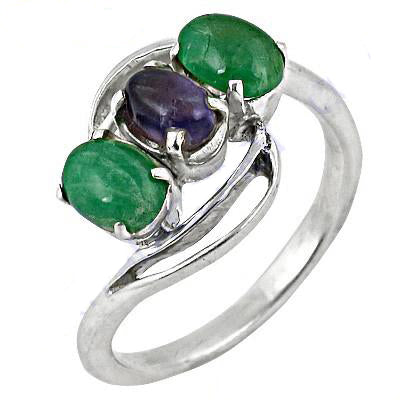 925 Silver Emerald & Sapphire Ring for Women | Gemstone Jewelry