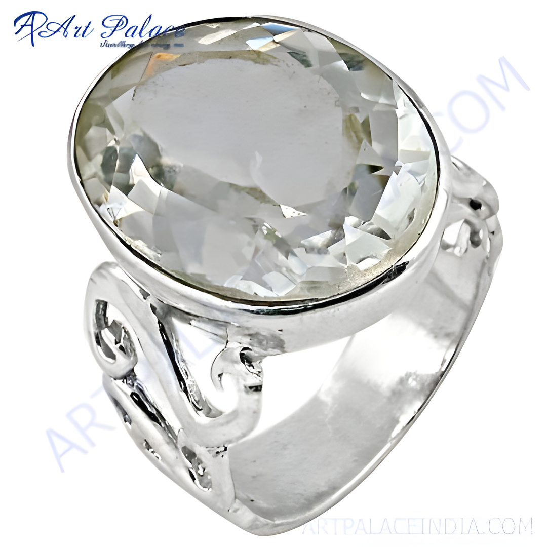 Oval-cut white topaz gemstone ring in 925 sterling silver setting. Elegant statement jewelry for women.