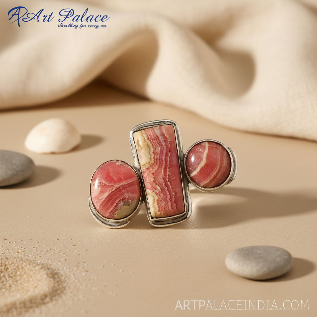 925 Silver Rhodochrosite Ring for Women | Statement Jewelry