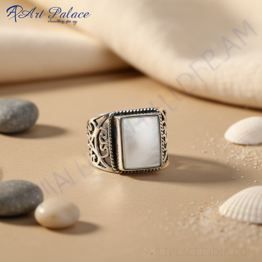 925 Silver Rectangular Ring with White Stone | Men's Fashion Jewelry