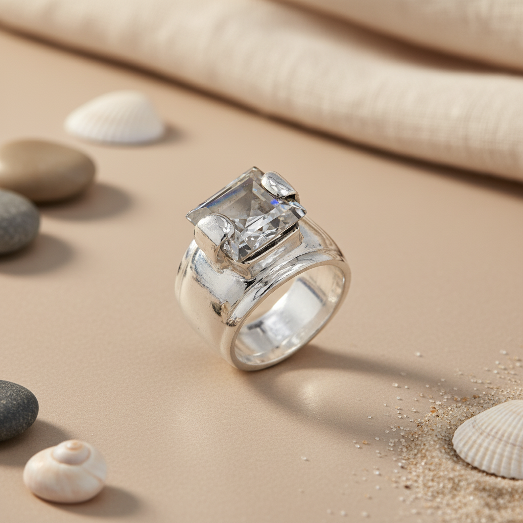 Silver Emerald Cut Cubic Zirconia Ring for Women | Gift