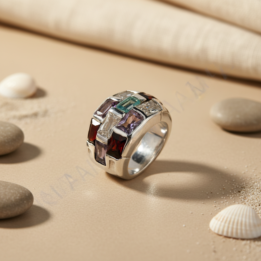 Silver Multi-Gemstone Ring for Women | Statement Jewelry