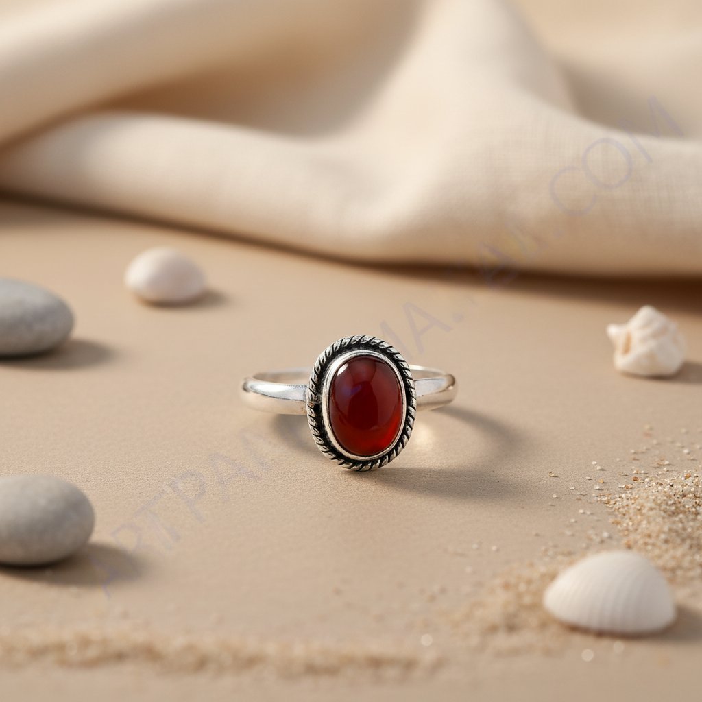 925 Silver Red Carnelian Ring for Women | Gemstone Jewelry