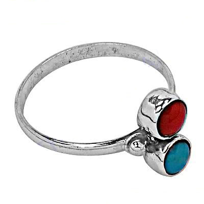 925 Silver Ring with Red & Blue Gemstones | Women's Ring