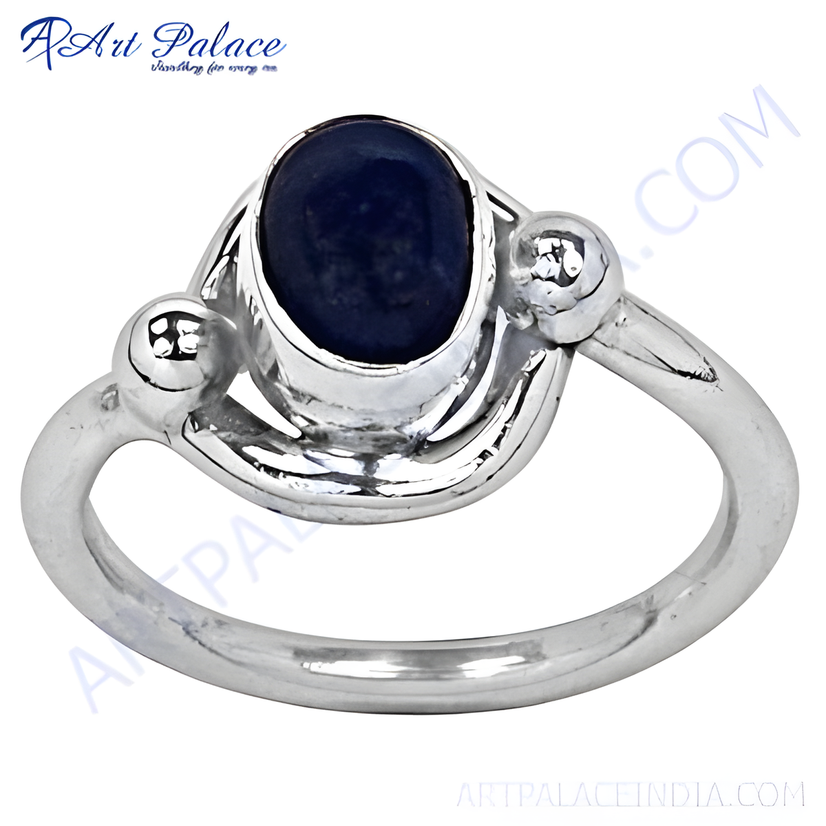 925 sterling silver ring with an oval blue sapphire gemstone center