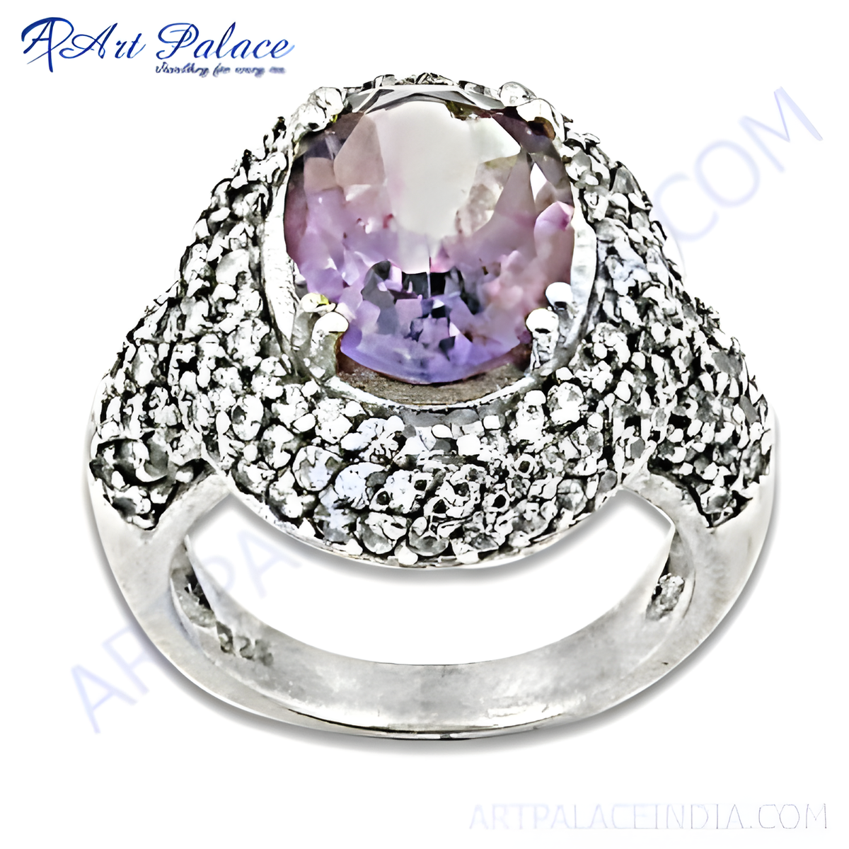 925 sterling silver amethyst ring with purple gemstone and sparkling accents