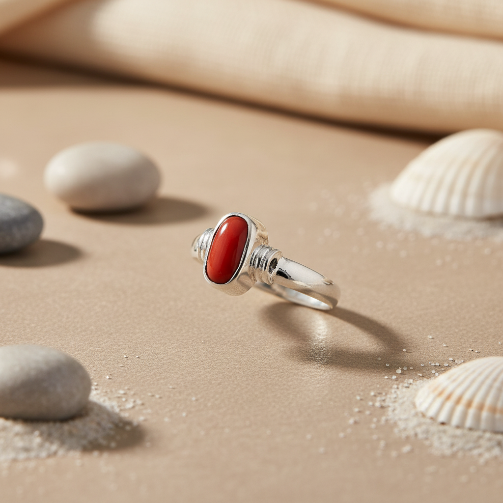 925 Silver Red Coral Ring for Women | Gemstone Jewelry