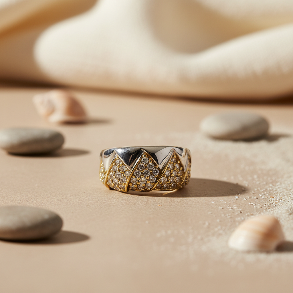gold plating & Diamond Pave Ring for Women | Luxury Cocktail Ring