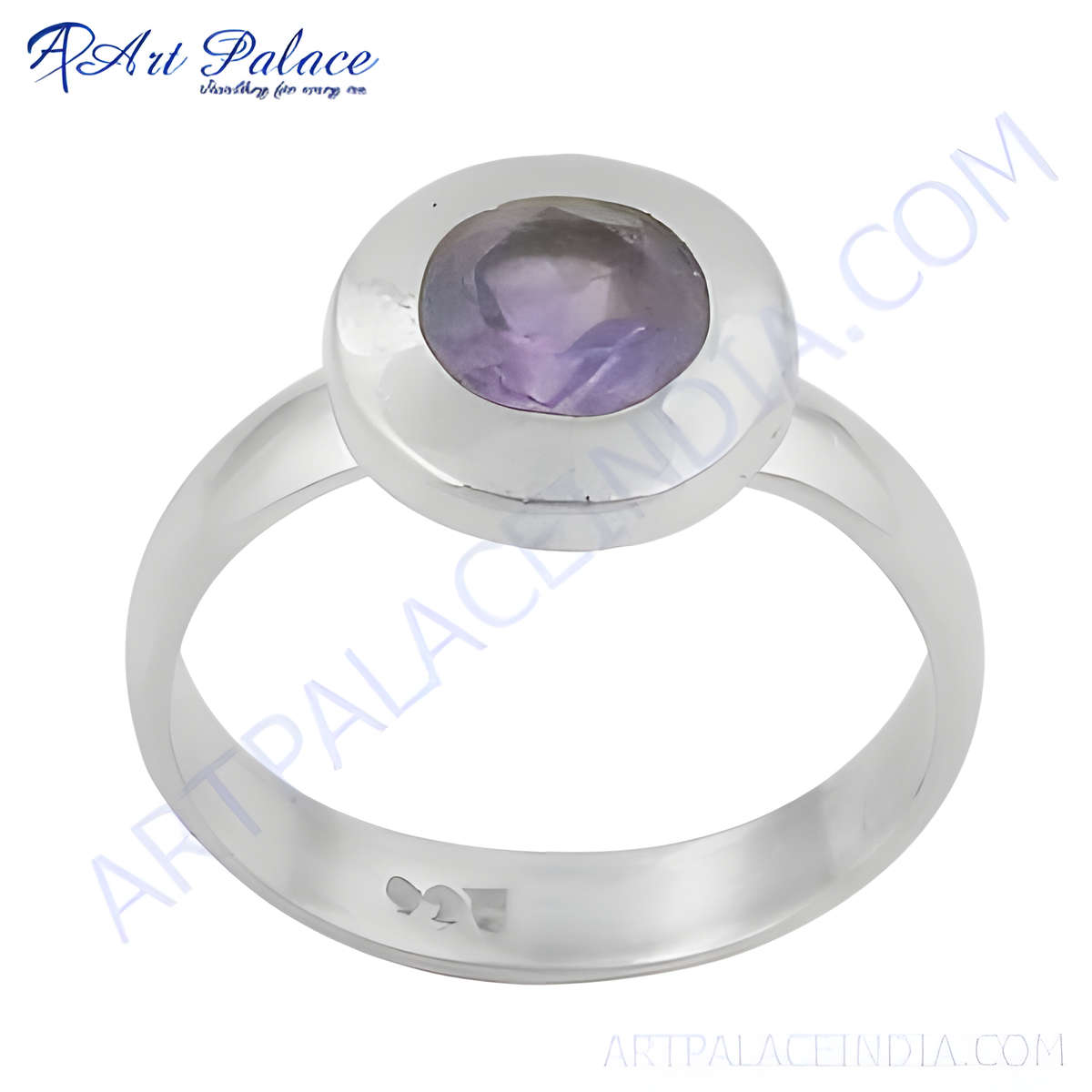 Sterling silver amethyst ring with a bezel set purple gemstone, perfect for women