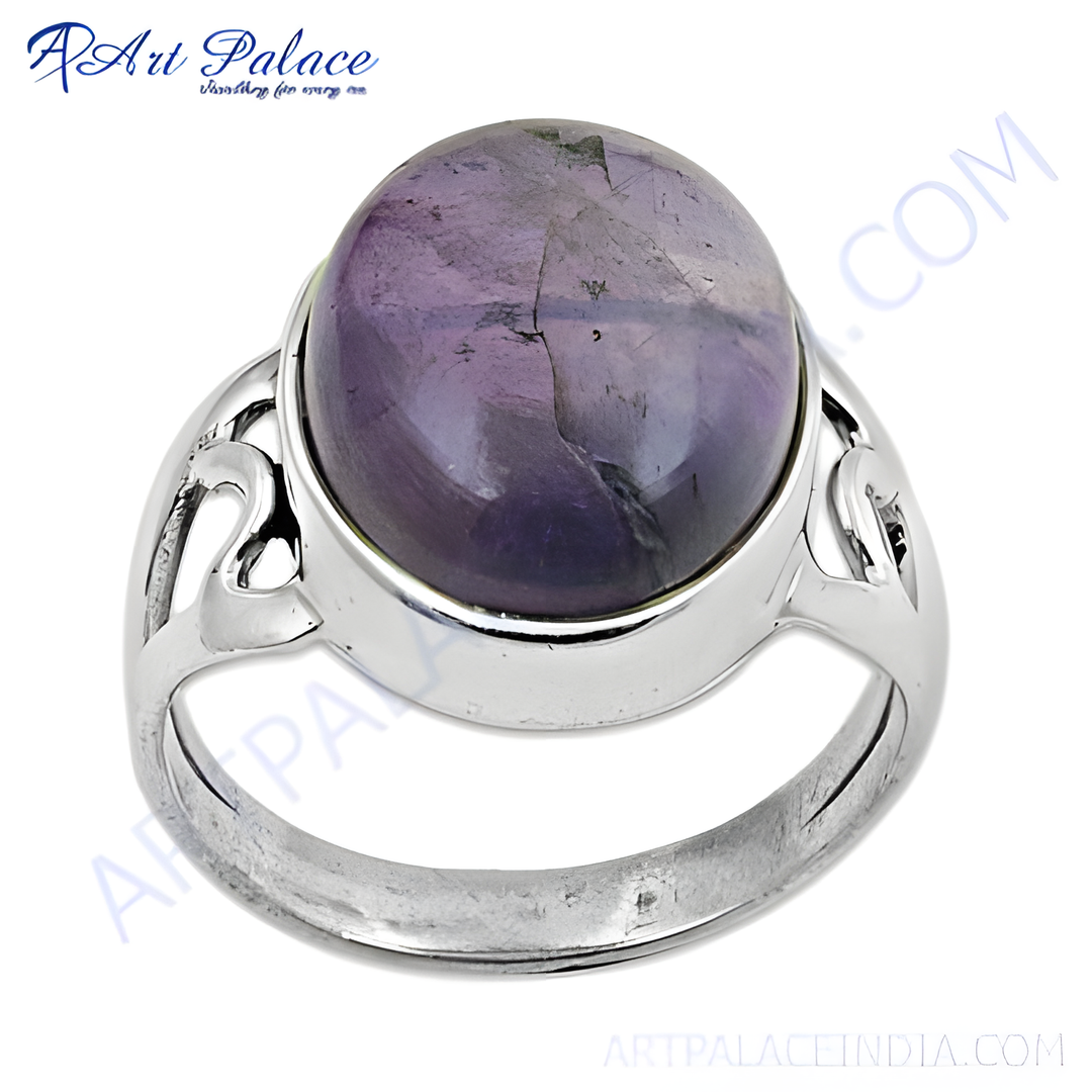925 sterling silver ring with a large oval-shaped purple amethyst gemstone center