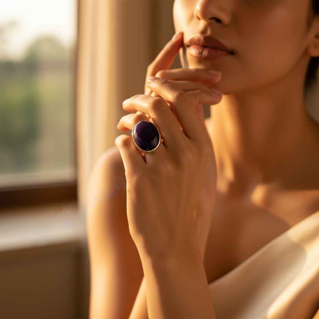 Silver Ring with Oval Gemstone for Women | Statement Jewelry