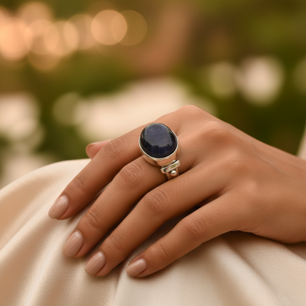 925 Sterling Silver Ring with Blue Gemstone | Women's Jewelry