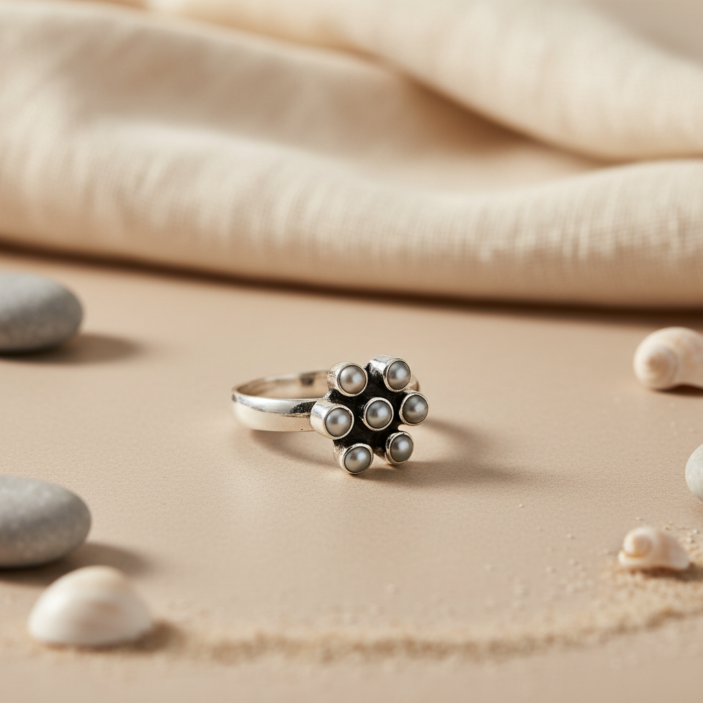 925 Sterling Silver Pearl Ring for Women | Flower Design Jewelry