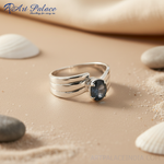 Load image into Gallery viewer, Silver Ring with Blue Sapphire Gemstone | For Women
