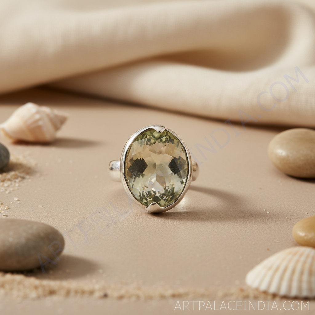 Silver ring with large faceted stone | women's ring