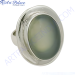 Load image into Gallery viewer, 925 sterling silver statement ring with large oval green gemstone.
