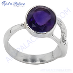 Load image into Gallery viewer, 925 sterling silver ring with a large, round purple amethyst gemstone. Simple and elegant design for women.
