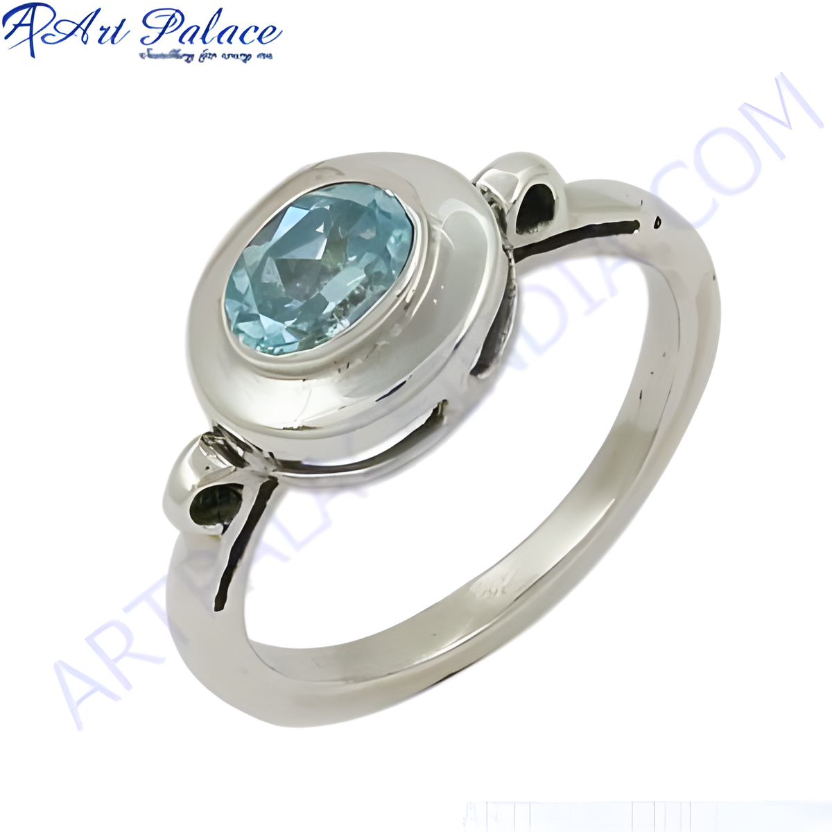 Sterling silver ring with a blue oval aquamarine gemstone