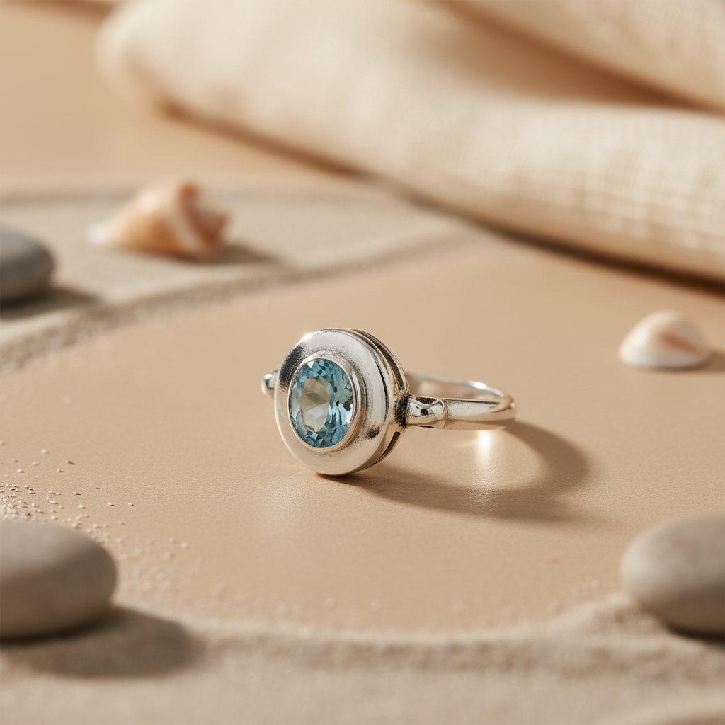 Silver Aquamarine Ring for Women | Blue Gemstone Ring