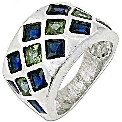 925 Silver Blue & Green Gemstone Ring for Women | Statement Jewelry