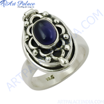 Load image into Gallery viewer, 925 sterling silver oval gemstone ring with intricate detailing and blue stone
