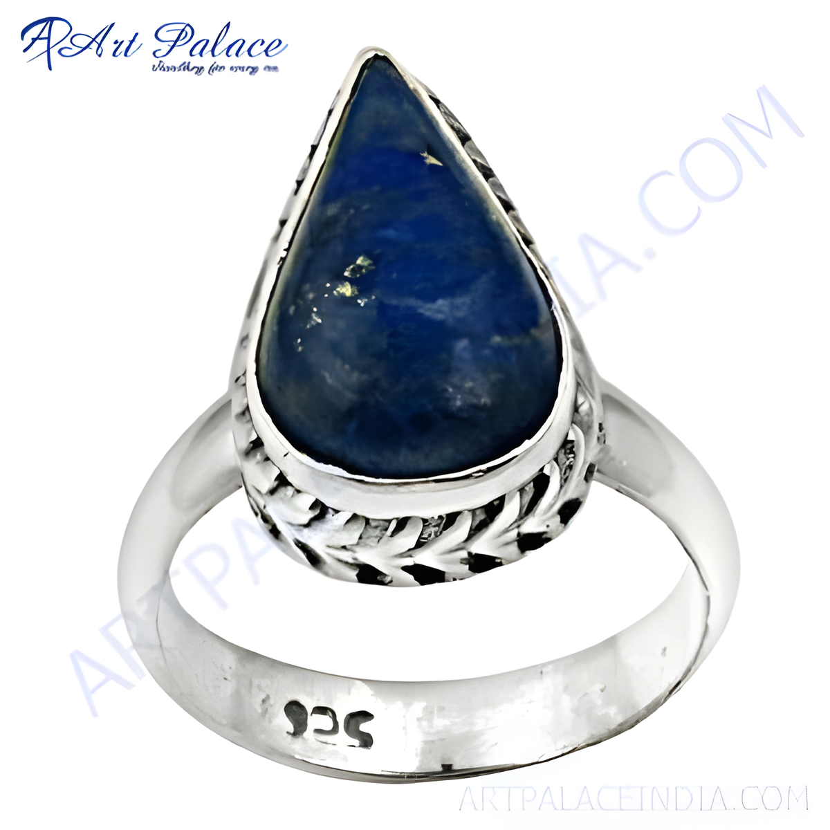 925 sterling silver teardrop ring with a vibrant blue lapis lazuli gemstone
