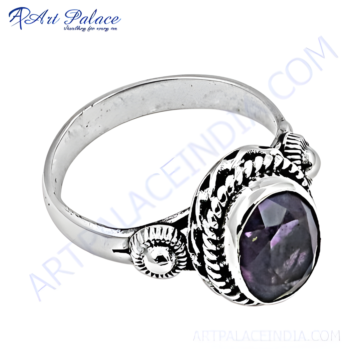 925 sterling silver amethyst ring featuring a large oval purple gemstone
