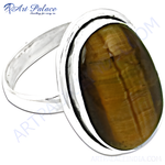 Load image into Gallery viewer, 925 sterling silver ring with oval tiger eye stone, brown and gold gemstone
