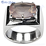Load image into Gallery viewer, Sterling silver ring with a large, faceted rose quartz gemstone in a square setting, perfect for men.
