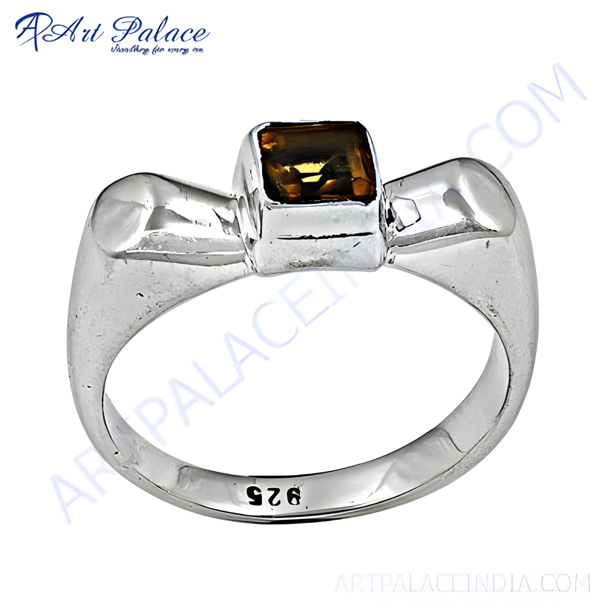 925 sterling silver citrine square ring with a warm amber gemstone center, suitable for women