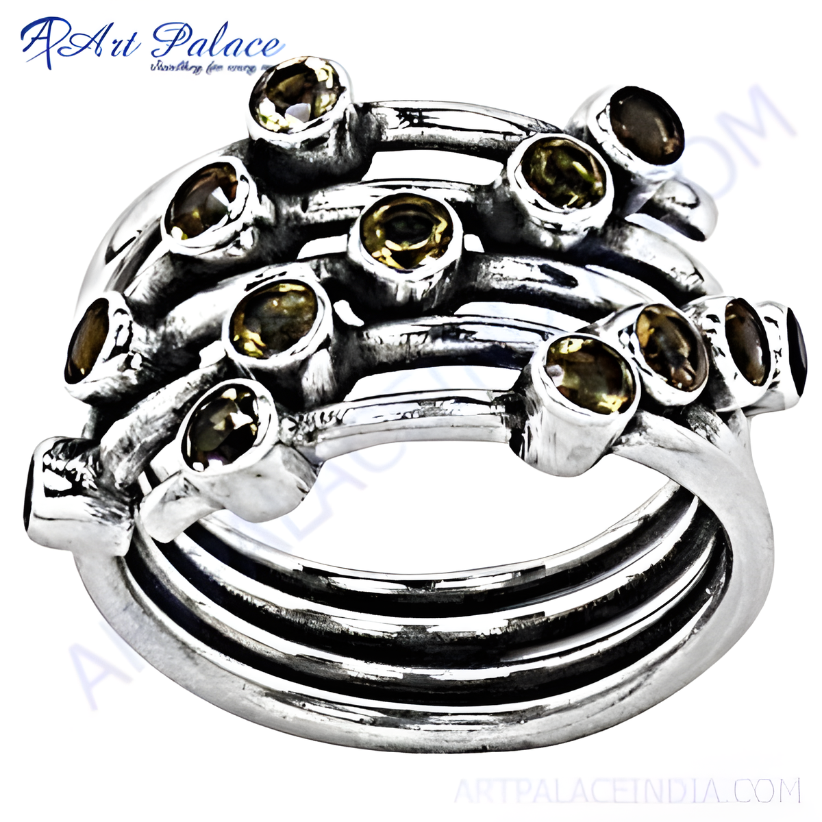 925 sterling silver multi band ring with brown gemstones