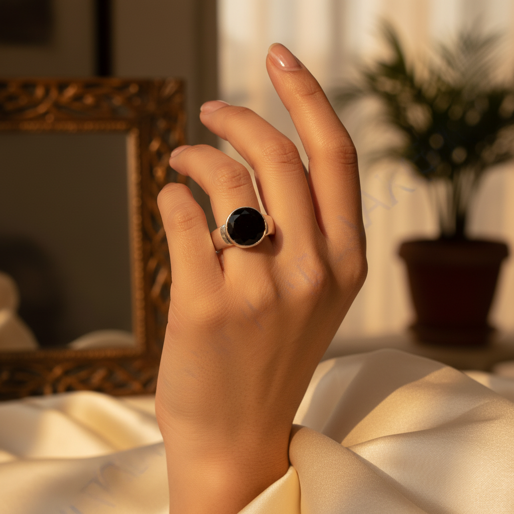 Silver Onyx Ring for Women | Black Gemstone Ring