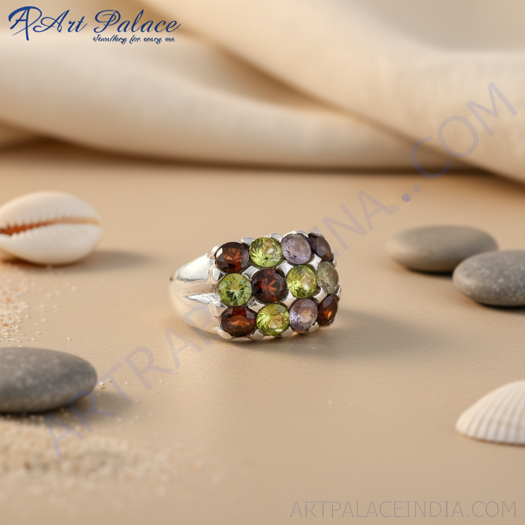 925 Sterling Silver Gemstone Ring | Multi-Stone Cluster for Women