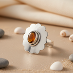 Load image into Gallery viewer, 925 Silver Flower Ring with Gemstone | Women's Ring | Gift
