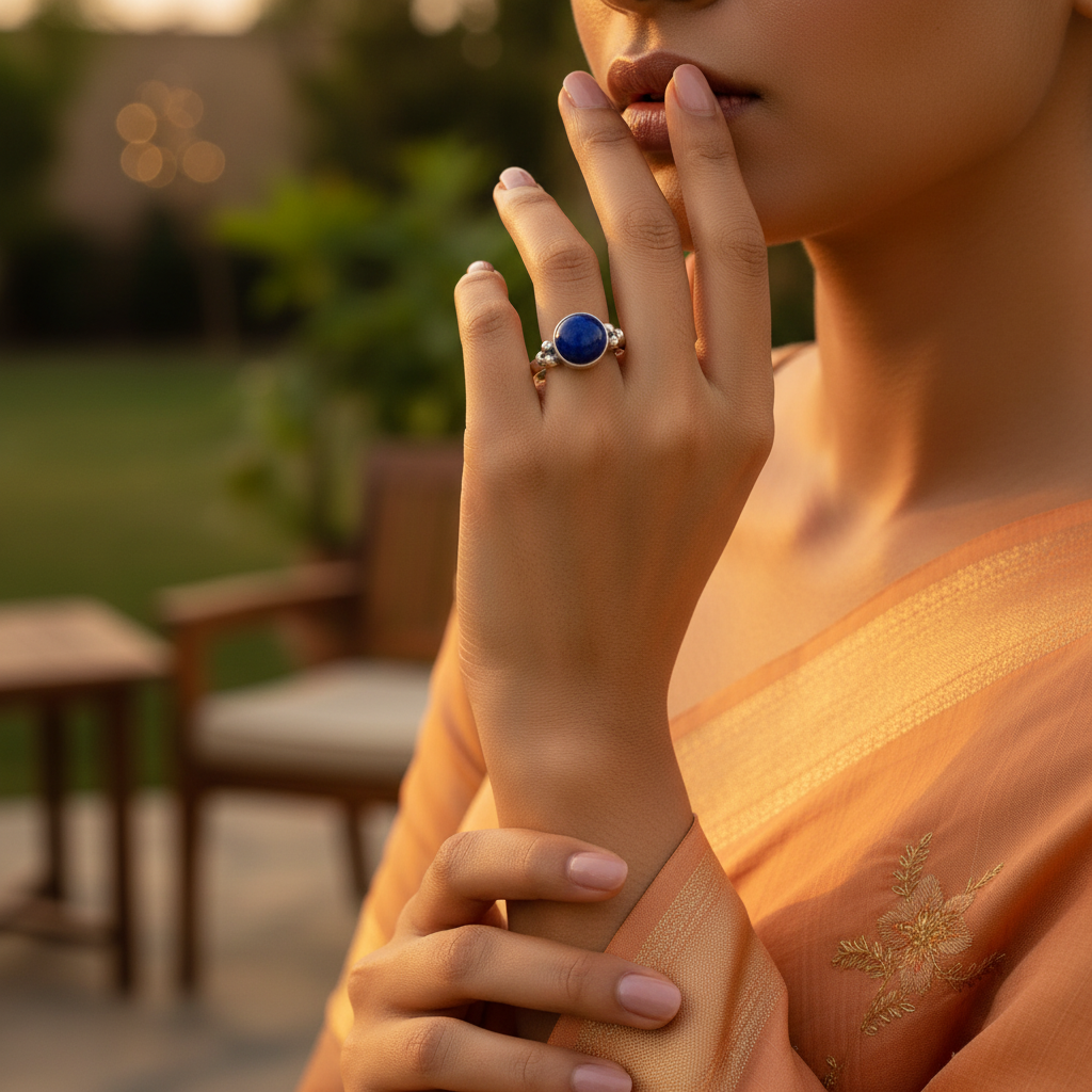 925 Silver Blue Gemstone Ring for Women | Daily Wear