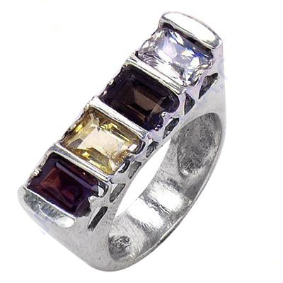 Silver Multi-Gemstone Ring for Women | Statement Ring