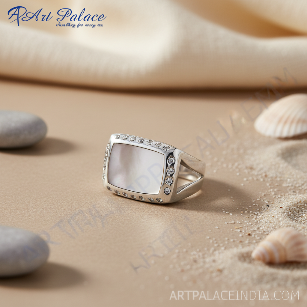 Silver Mother of Pearl Ring with CZ Accents | Women's Ring